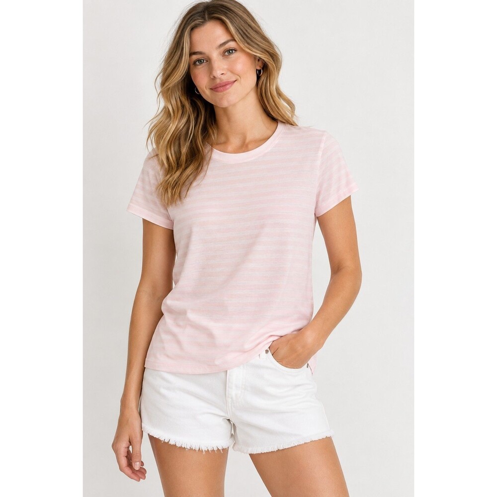 Alice Walk Women’s T-Shirt XS Light Pink Striped Crewneck Short Sleeve Tee